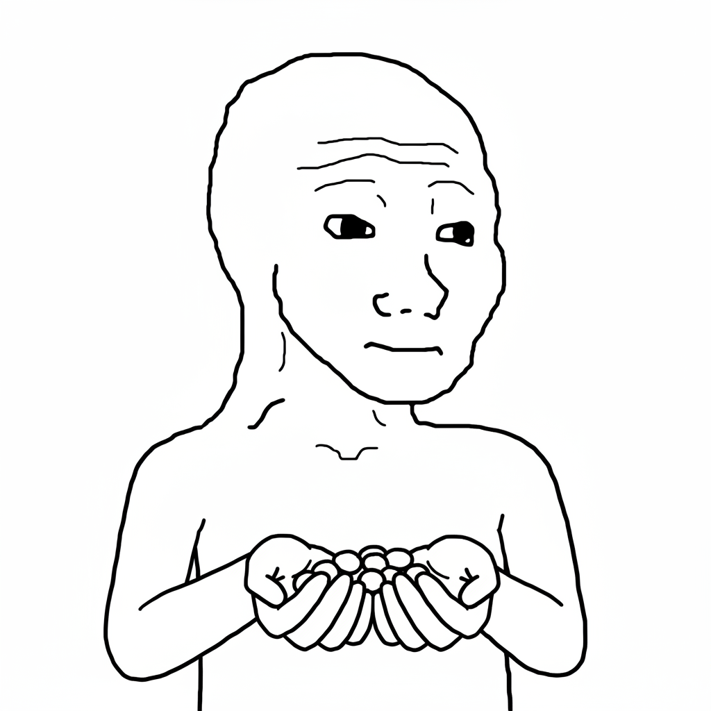 wojak handing over coins